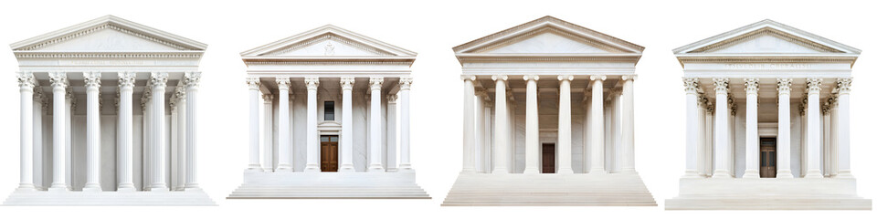 Naklejka premium Classic Architectural Styles of Four White Buildings - Perfect for Educational Materials, Blogs, or Documentations about Architecture