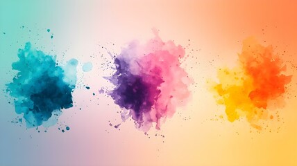 Fototapeta premium Colorful Powder Explosion with Blue, Pink, and Orange Hues on Gradient Background, Abstract Holi Festival and Color Run Design Element