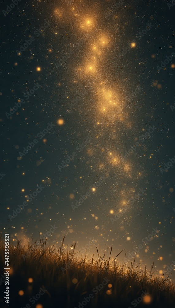 Aufkleber a night scene features a dark, starry sky filled with golden constellations and celestial patterns, 