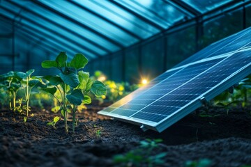 Fototapeta premium Sustainable Greenhouse with Solar Panel