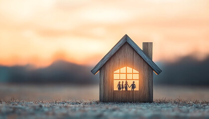 Family Silhouette Sunset Home.
