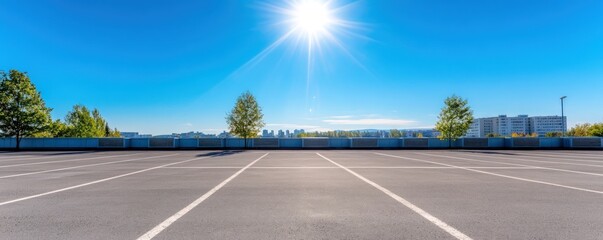 Fototapeta premium Empty parking lot under a bright blue sky