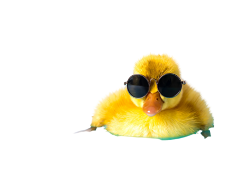 Cute Yellow Duckling Wearing Sunglasses on Transparent Background
