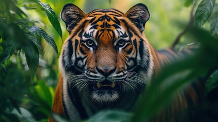 Fototapeta premium Tiger in lush jungle setting