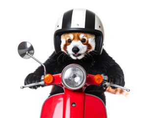 Red Panda on a Red Scooter Wearing a Helmet