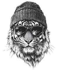 Cool Tiger in Beanie and Sunglasses