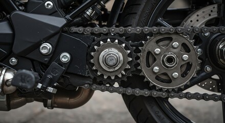 Motorcycle Chain and Sprocket System Close Up