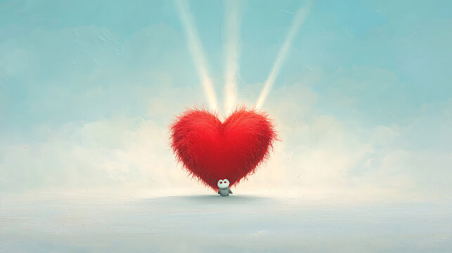 Fluffy Heart with Little Creature, and Sky.