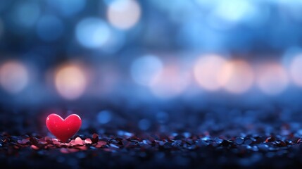 Single red heart on dark glitter background