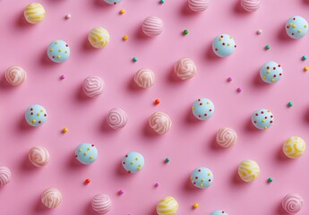 Fototapeta premium Colorful Swirled Candy Balls on Pink Background
