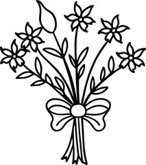 Bouquet of Flowers line art in white background