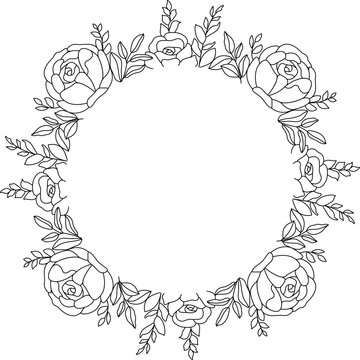 Hand Drawn Floral Circle Frame