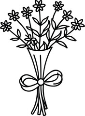 Bouquet of Flowers line art in white background