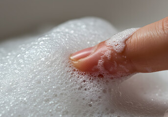 Fototapeta premium Fingertip in soap suds
