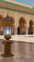 Fototapeta premium Elegant Moroccan Lantern Illumination in Architectural Courtyard Setting