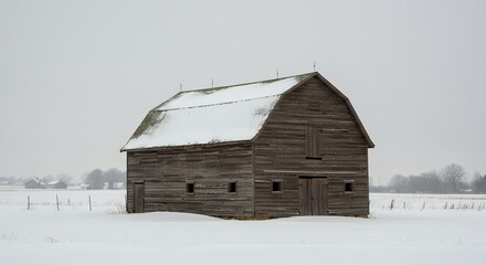 Snowy Barn in Winter Landscape