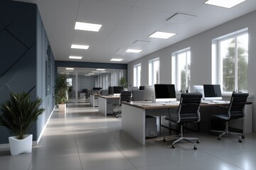 Modern Open Office Interior with Minimal Design and Natural Light