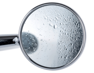 Close-up of Chrome Shower Head with Water Droplets