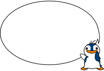 かわいいペンギンイラストのシンプルな丸い吹き出し付き