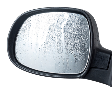 Black Plastic Car Side Mirror with Speckled Reflective Surface
