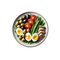 Mediterranean tuna salad recipe with eggs tomatoes and green beans healthy food on transparent background