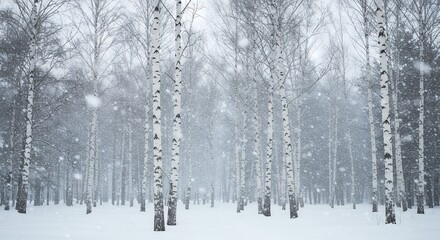 Fototapeta premium Birch Trees in Snowy Forest