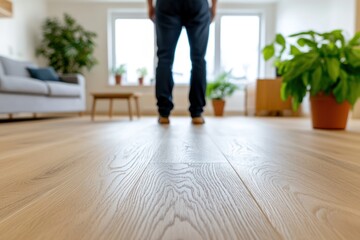 Modern living room, view from floor level