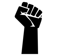 Silhouette of raised clenched fist — symbol of protest, resistance, unity, anti-racism movement, strength, civil rights activism, social justice, empowerment, solidarity in fight for equality,freedom