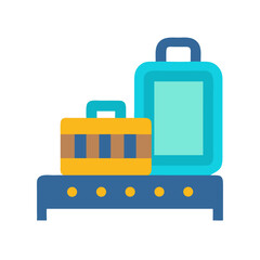 Luggage on conveyor belt flat vector icon illustration