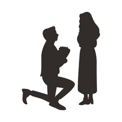 Romance Couple Silhouette. Isolated on White Background. Vector Illustration.