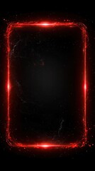 Neon red rectangular frame against dark gradient cosmic backdrop, with shining glares and particles