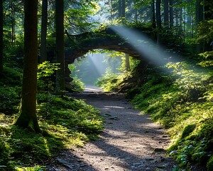 Naklejka premium Forest Path Sunlight Archway