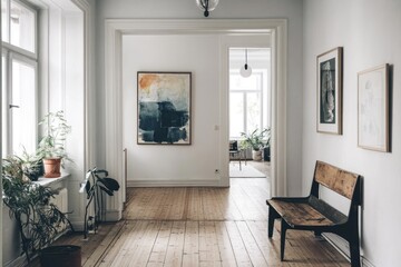 Obraz premium Hallway interior with bench and artwork