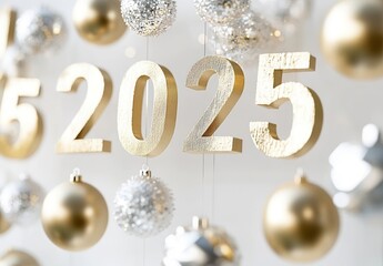 Festive New Year Decorations with Gold and Silver Ornaments