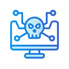 Computer screen with skull icon representing virus infection