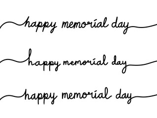 Handwritten Memorial Day Typography. Minimalist Holiday Handwriting Design. Memorial Day Continuous Line Lettering. Modern Calligraphy Holiday Message.