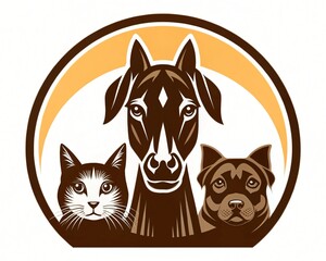 Horse Cat and Dog in Circular Design Pet Animal Veterinary Logo Graphic