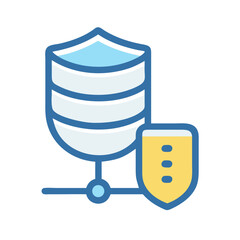 Data server with shield protecting sensitive information icon style
