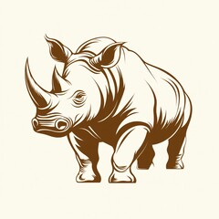 Obraz premium Majestic Rhino Illustration Powerful African Wildlife Line Art Vintage Style