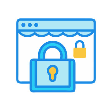 Website security with padlock graphic in blue and yellow tones