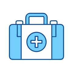 Blue first aid kit icon on black background