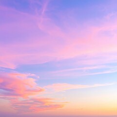 Obraz premium A serene pink sky at dusk, adorned with fluffy white clouds, casting a warm glow over the horizon, creating a tranquil and dreamy atmosphere.