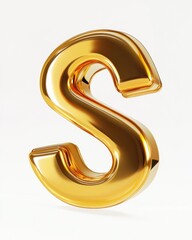 Golden letter S rendering on white background studio shot for graphic design and typography projects elegant and shiny