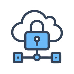Stylized cloud server with a padlock for data protection