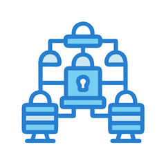 Secured network connection concept with blue padlock icons arrangement
