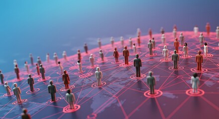 Global Network of Interconnected People on a World Map with Red Links