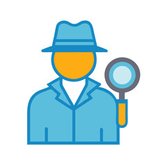 Cartoon detective with magnifying glass in a vector graphic