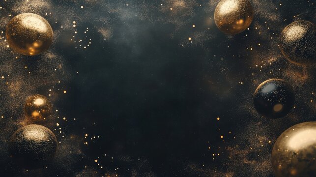 Golden orbs floating in a dark space with glittering specks creating a magical atmosphere studio shot - Powered by Adobe