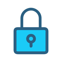 Simple blue padlock icon on black background security symbol