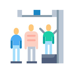 Fototapeta premium Security checkpoint with passengers undergoing scanning process illustration